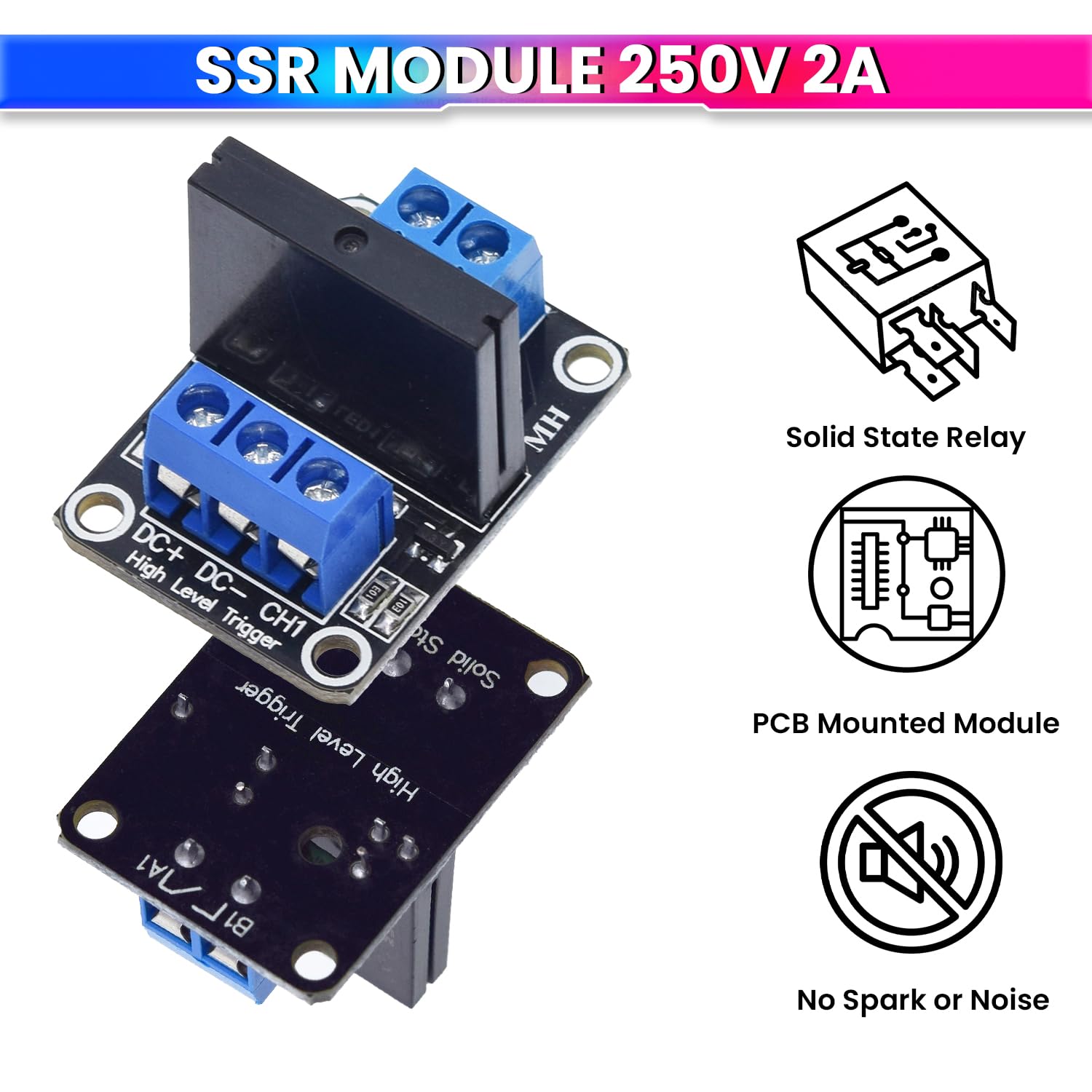 5V Relay 1-Channel Module Solid State Relay Board 240V 2A AC Load Control Compatible with Arduino, Raspberry Pi & ESP32
