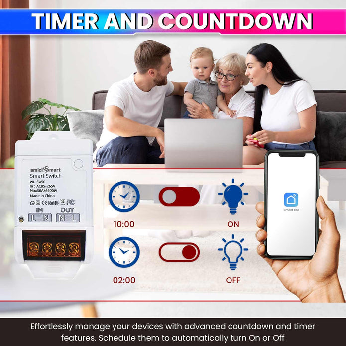 WiFi Smart Switch 30A – Works with Alexa, Google, SmartLife App | 6600W Timer Switch