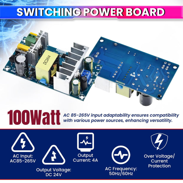 amiciSmart AC to DC Power Supply Module, 4A 24V 100W Reliable Power Conversion Board for Electronics, LED, & More