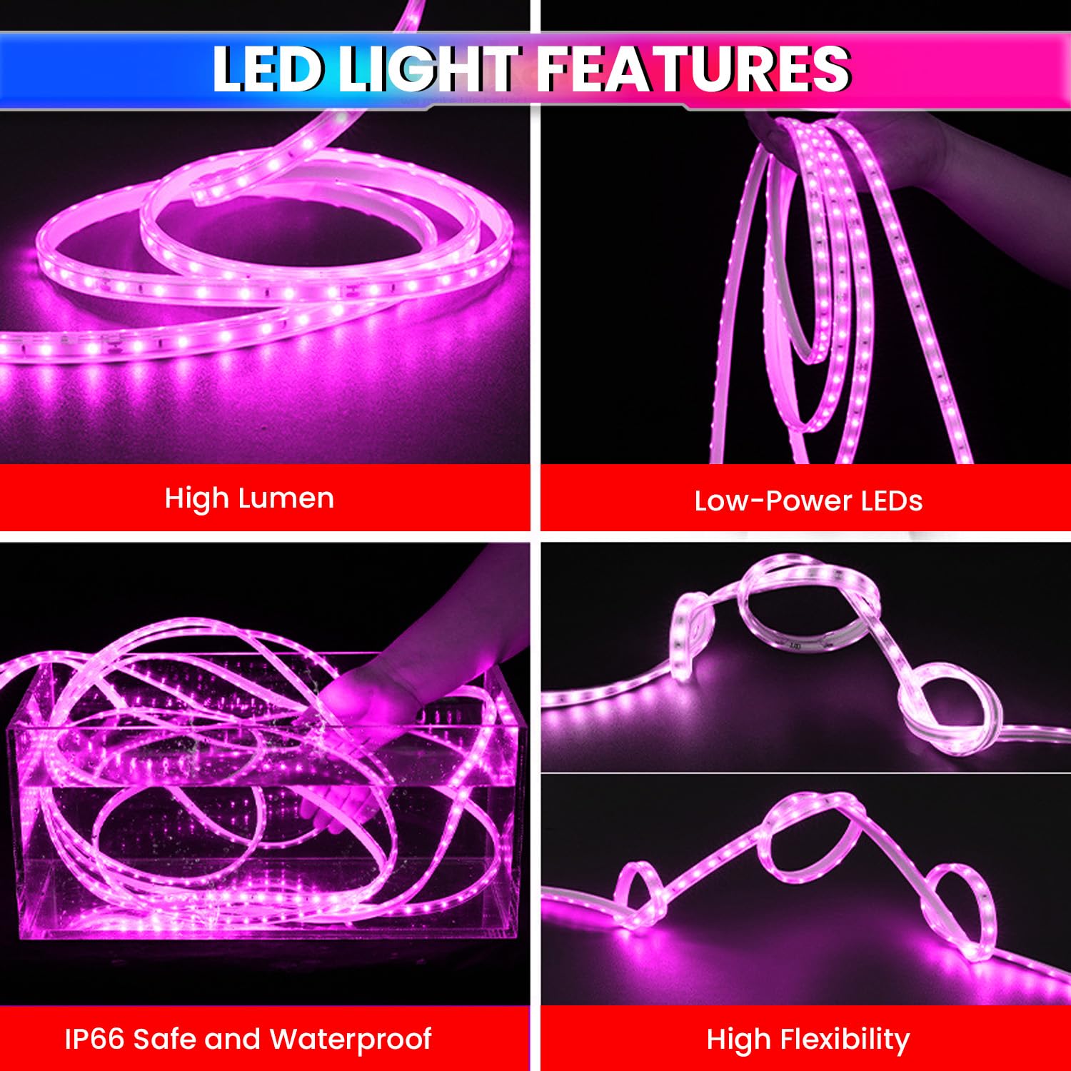 Pink Waterproof LED Rope Light 18M Energy-Efficient Lights for Home, Events & Décor Flexible Strip with 120 LEDs/m amiciKart c0tmiz-hs.myshopify.com