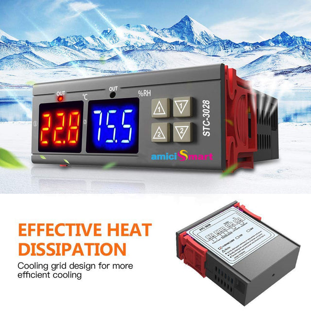 AC 220V Digital Thermostat Controller Dual Temperature and Humidity Regulator Device with LCD Display & Smart Alarm