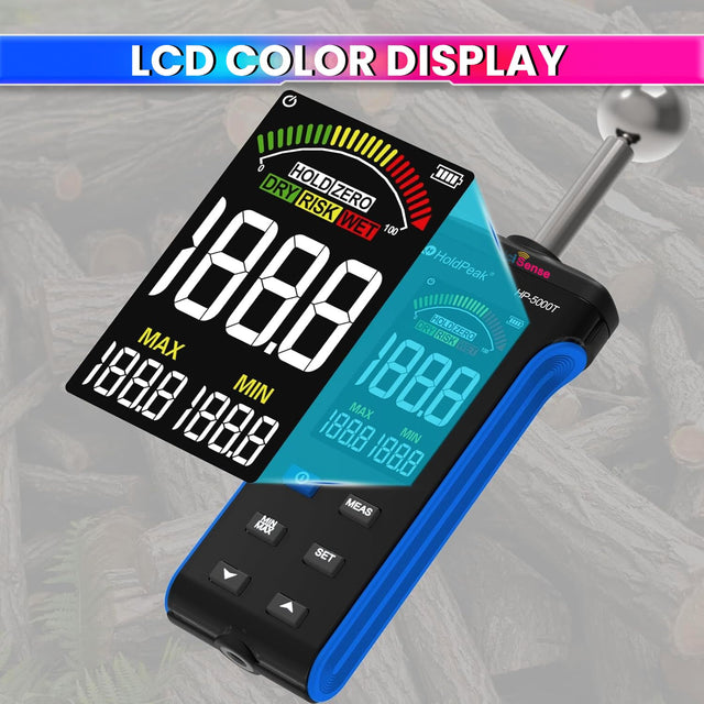 Digital Moisture Meter with Colour Display Non-Destructive Hygrometer for Wood, Concrete, Plaster & Wall with Adjustable Alerts