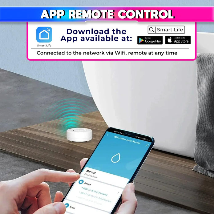 Water Leakage Sensor, WiFi Water Leak Detector with 80dB Loud Alarm and SmartLife Mobile App