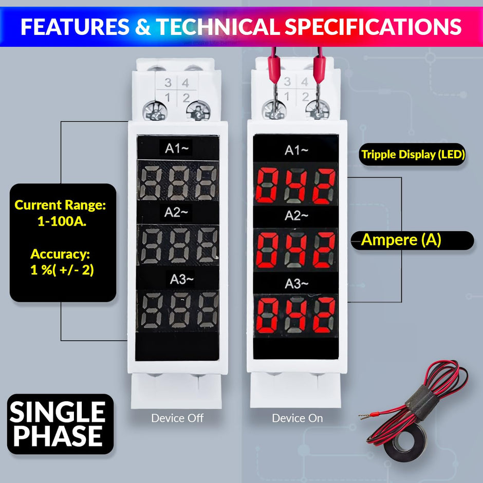 Ac 80~500V  Mini Current Tester With Led Display 35Mm Din Rail Mounted