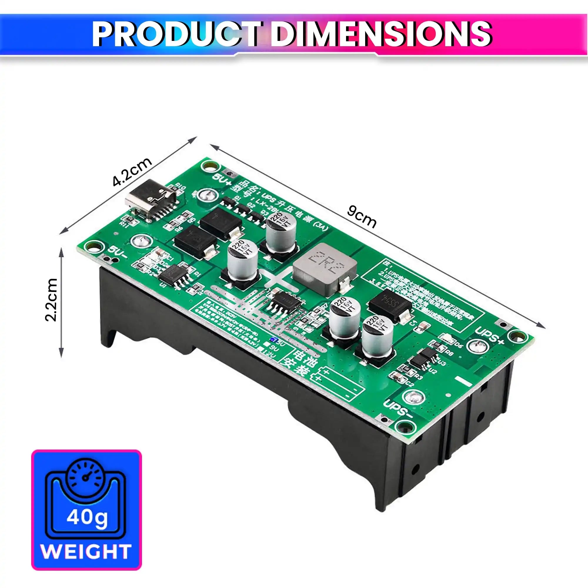 18650 Lithium Battery Charger Module with Type-C Input 5V to 12V DC-DC Step-Up Booster Converter & 3A Fast Charging