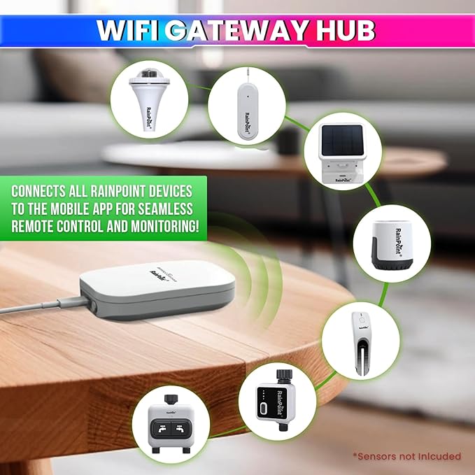 WiFi Gateway Hub Gen2 – 2.4GHz with 853ft Range | Supports 39 Devices | App Controlled | RainPoint
