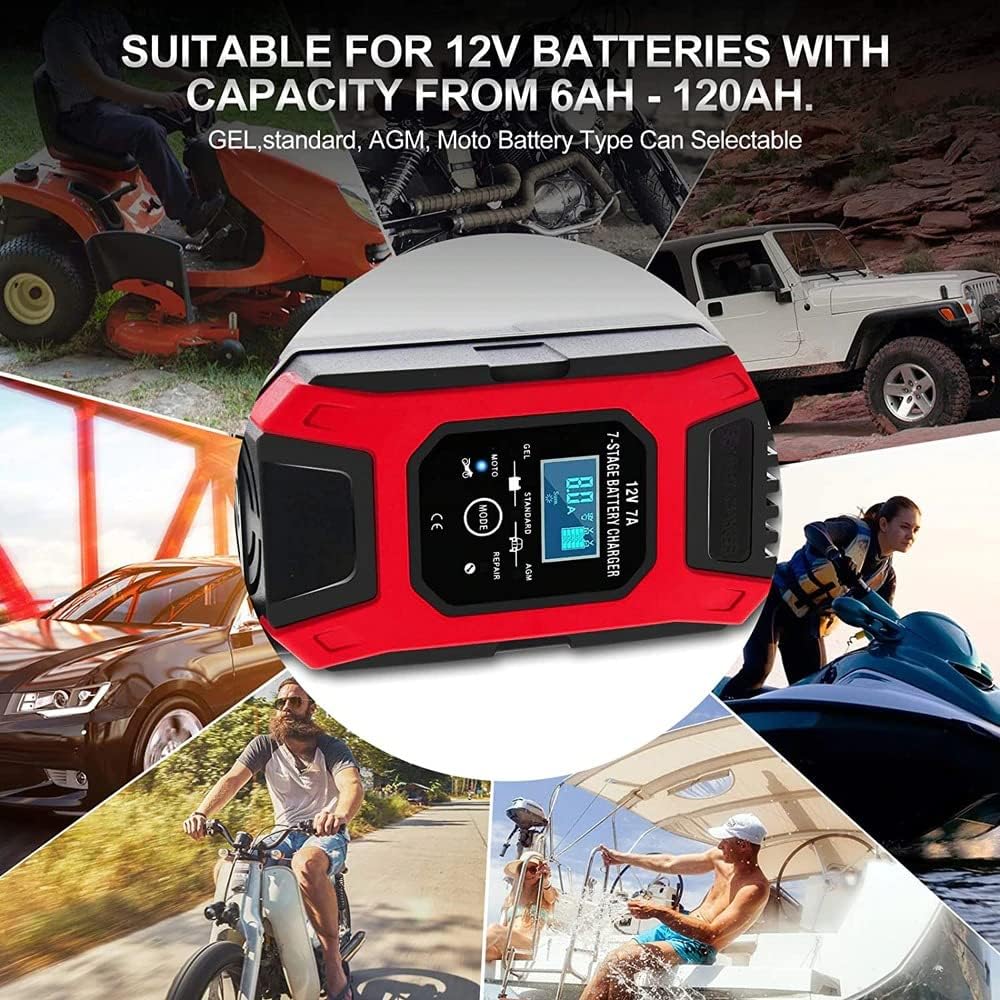 12V Automatic Car Battery Charger, 7-Stage Intelligent Battery Maintainer (Lead Acid Battery Charger)