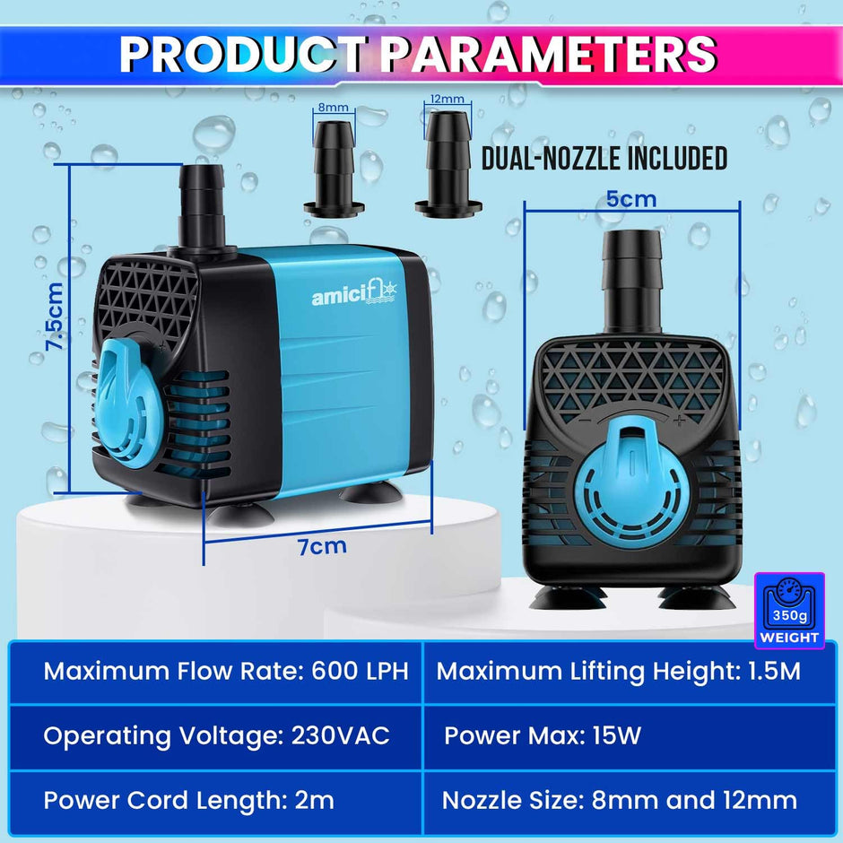 15W Submersible Water Pump – Pure Copper Motor, 2M Cord & 600L/H Flow, 1.5M Lift Silent Operation for Aquarium & Fountain Pump amiciKart c0tmiz-hs.myshopify.com