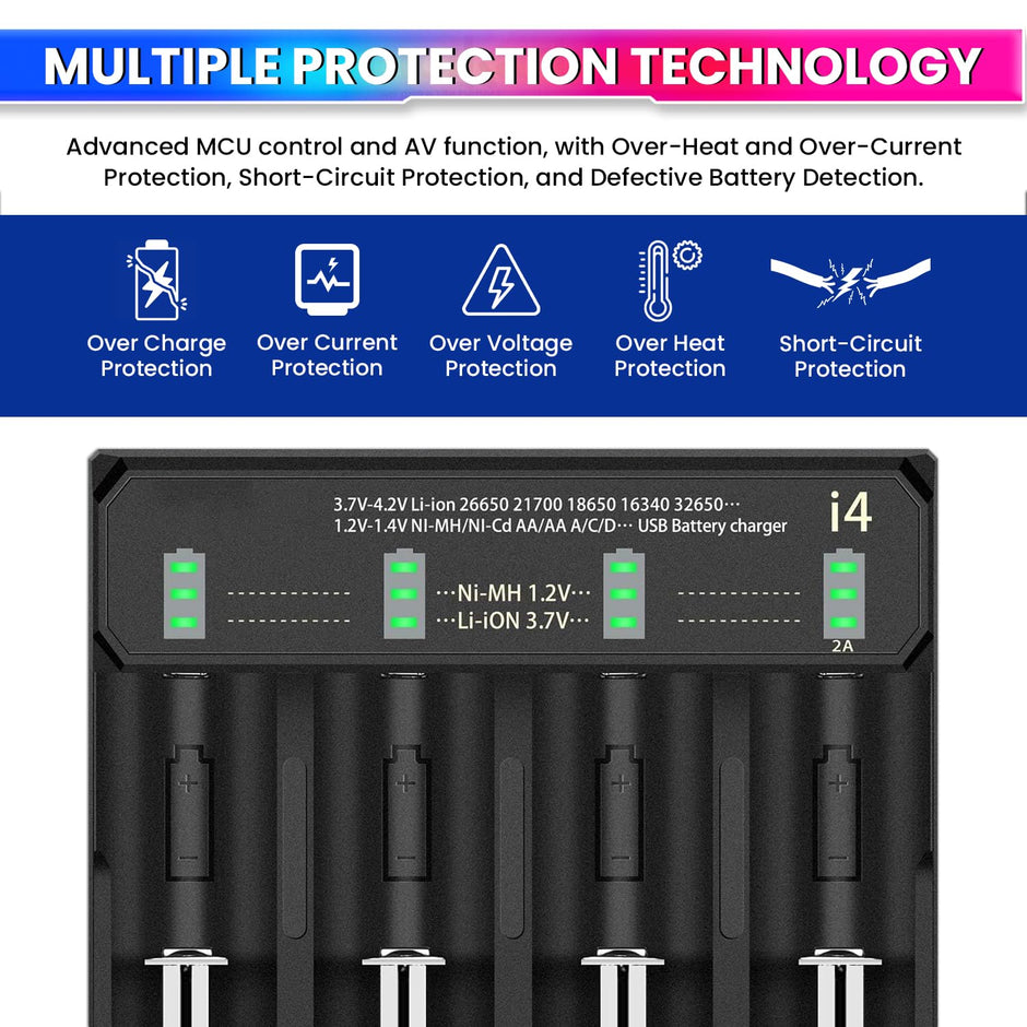 18650 Battery Charger with LED & Adjustable Speed up to 2A, for AA/AAA Rechargeables Battery amiciKart