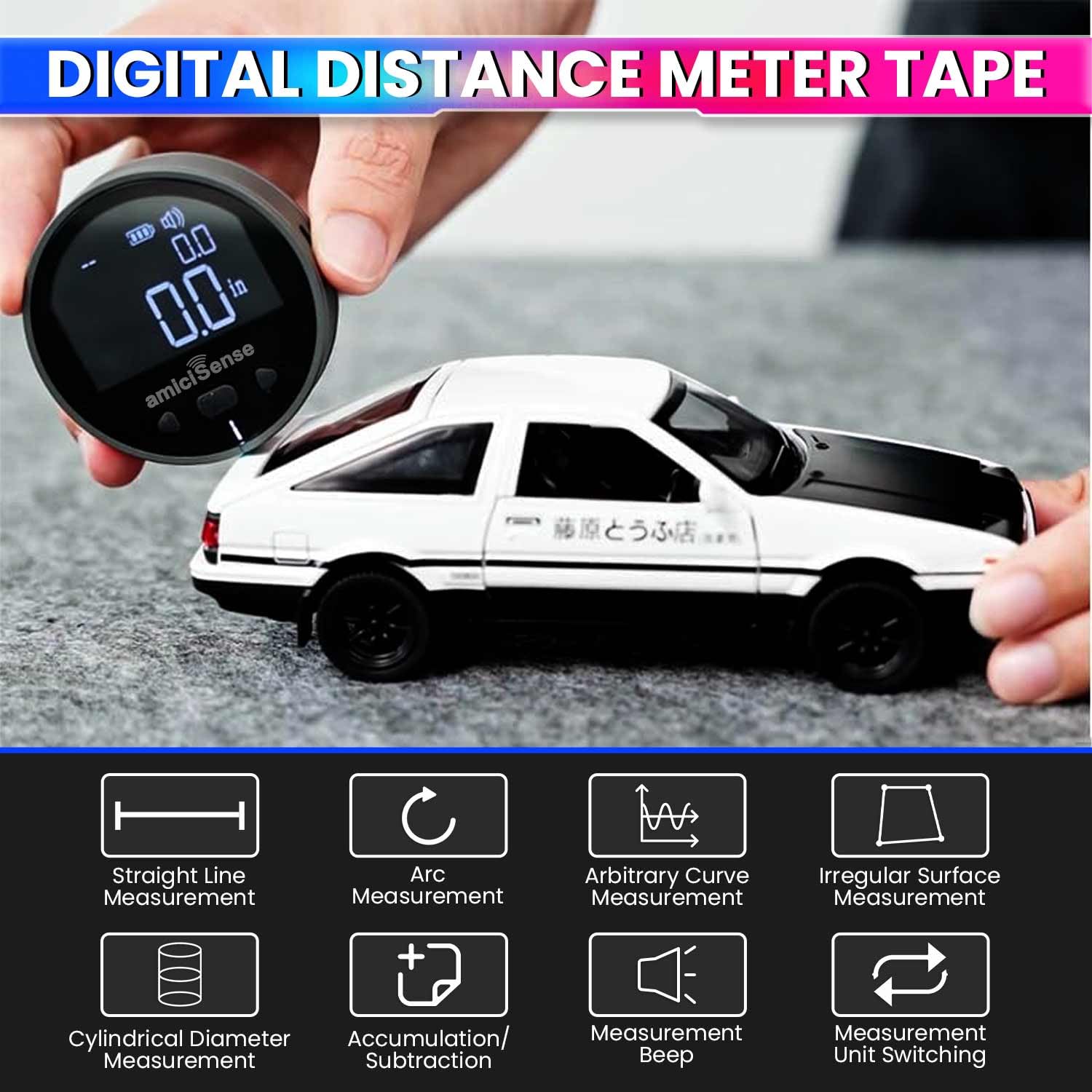 Digital Distance Meter with Easy-Glide Wheel | 0-999.9 cm/ft/inch Range | Slide-to-Measure amiciKart