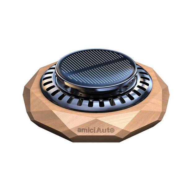 Rotating Car Air Freshener with Natural Walnut Body, Solar Powered Aromatherapy Diffuser