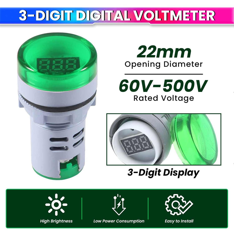 amiciSense 3-Digit Digital Voltmeter, 60-500VAC Voltage Range, Compact and Accurate Voltage Display