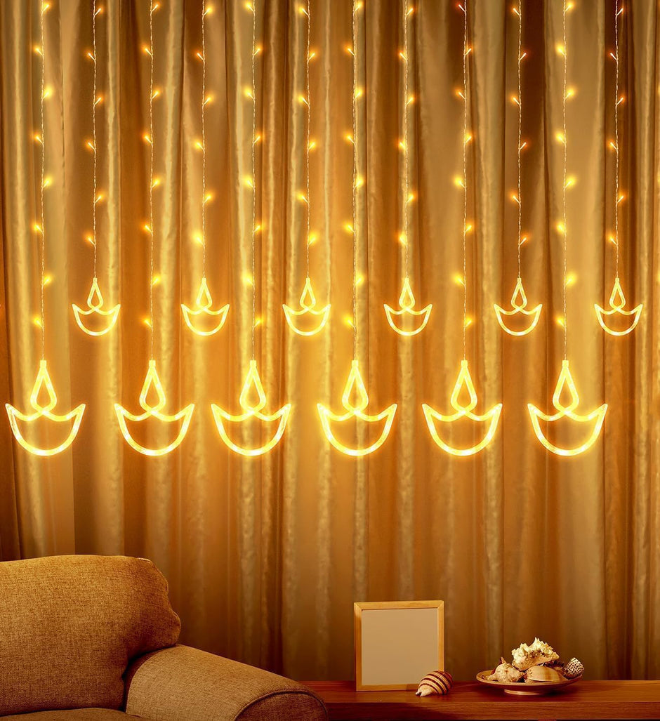 Diya Curtain Decorative Fairy String Light with 138 LEDs and 8 Lighting Modes for Festivals or Home Decor amiciKart