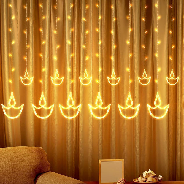 Diya Curtain Decorative Fairy String Light with 138 LEDs and 8 Lighting Modes for Festivals or Home Decor amiciKart