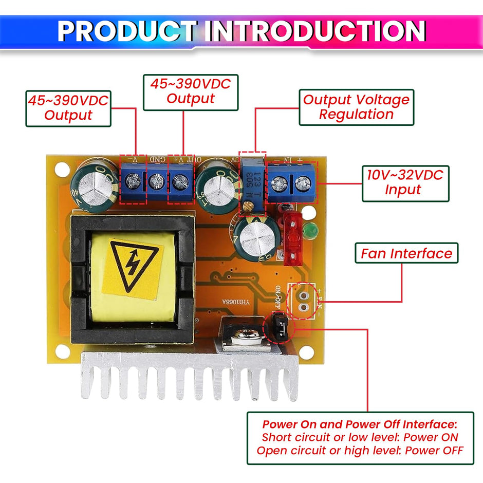 amiciSolar 8-32V to 45-390V DC-DC Boost Converter Step Up Power Conversion Board– High Voltage ZVS Capacitor Charging Board for Electronics & More
