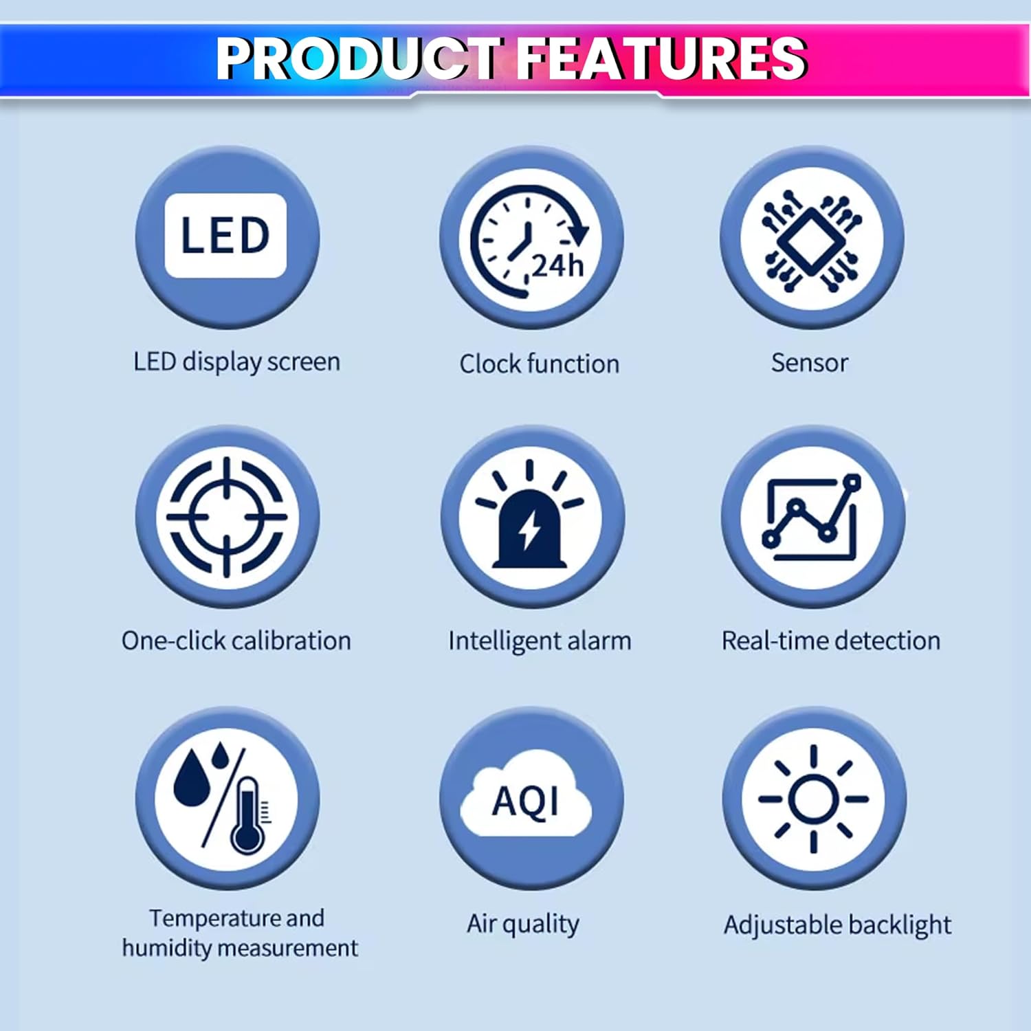 11-in-1 Air Quality Detector | CO₂, CO, PM2.5, PM10, HCHO, TVOC, AQI Monitor with Temperature & Humidity