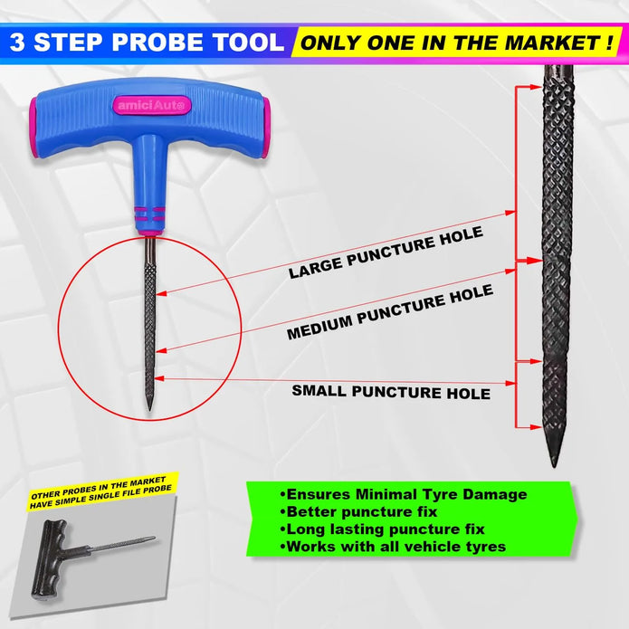 Tubeless Tyre Puncture Repair Kit Rubberized Anti-Slip Heavy-Duty Tools