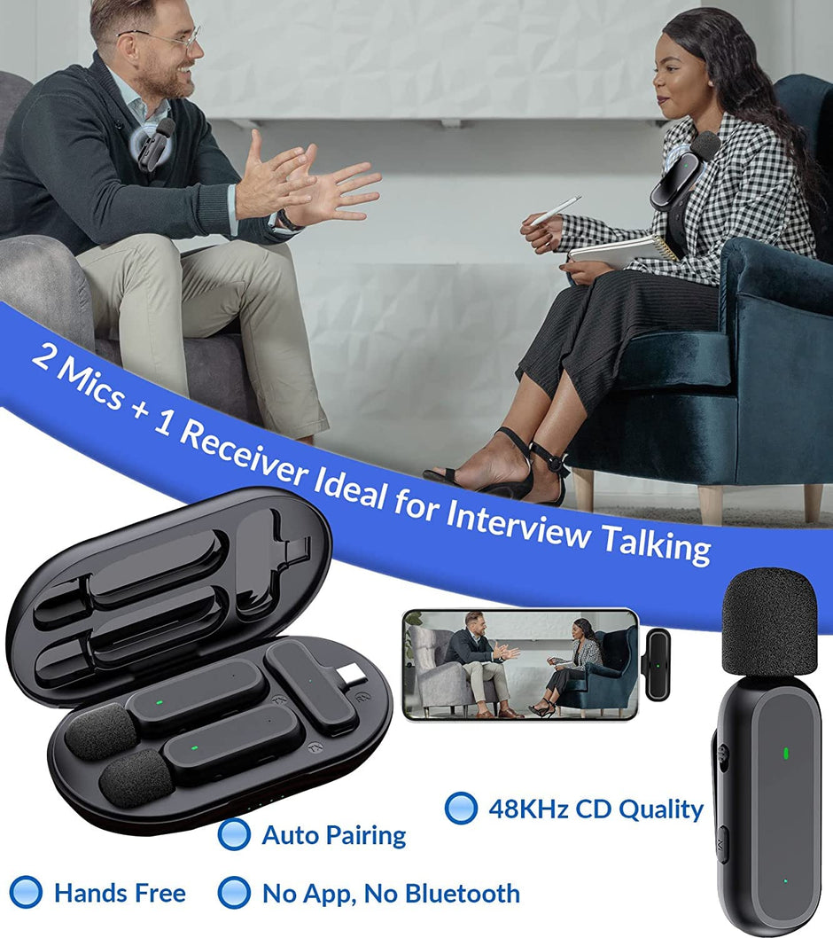 amiciSound Wireless Mini Microphone,Dual Input Mini Mics with Type C Receiver,Charging Case & Noise Cancellation,For Vlogging, Video Recording, etc.