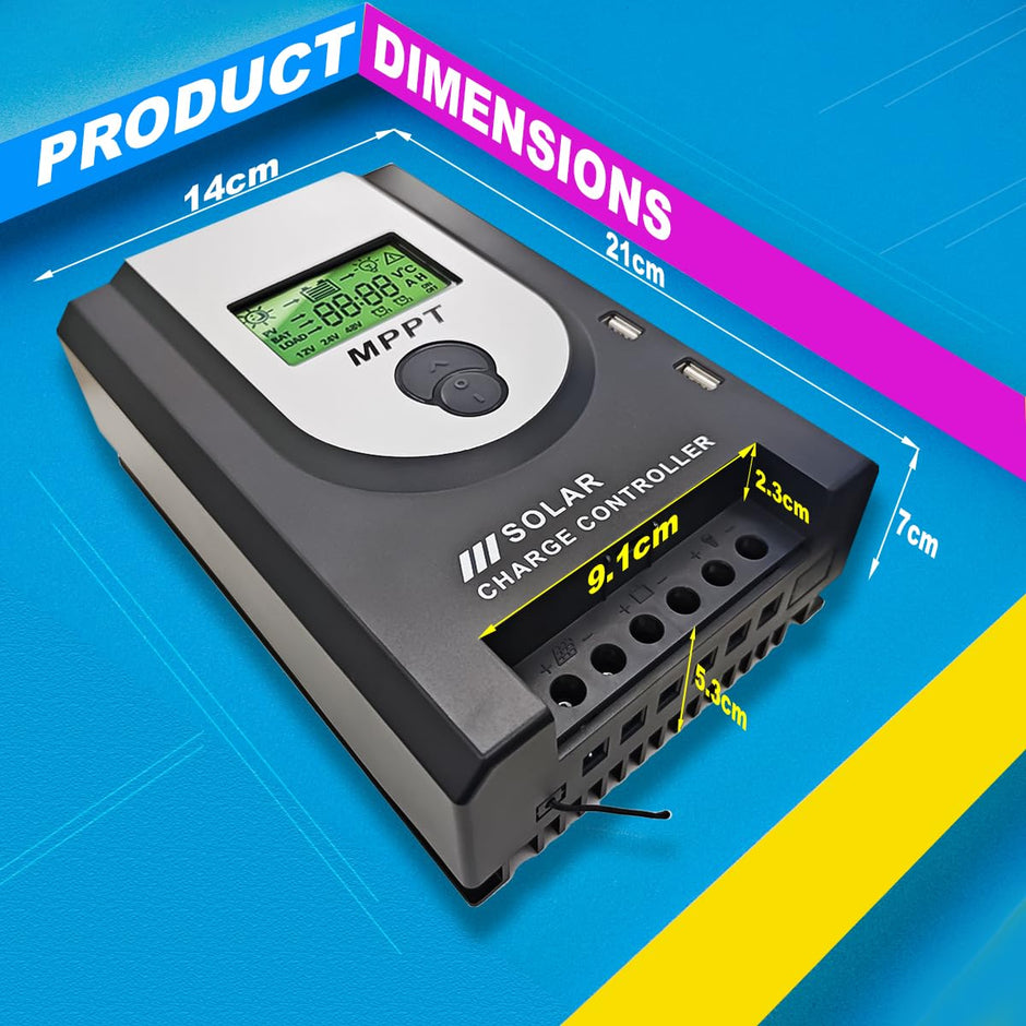 MPPT Solar Charge Controller, Intelligent Lithium Battery Regulator for Solar Panel with LCD Display 12V/24V