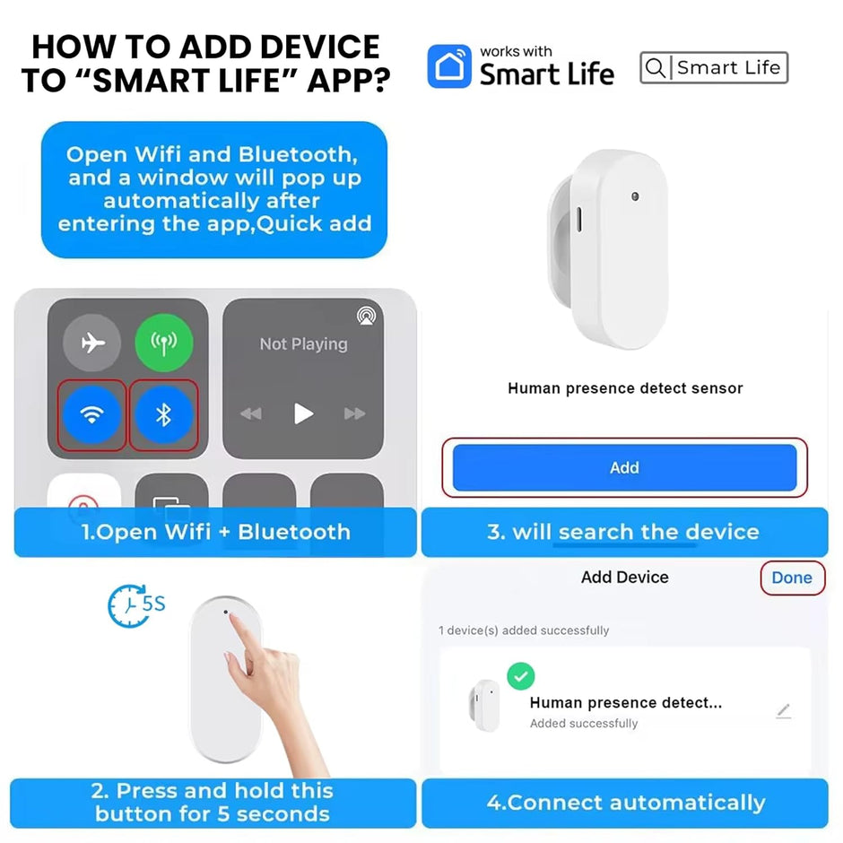 24G mmWave Human Presence Sensor WiFi Radar Detector for Smart Home | App Control