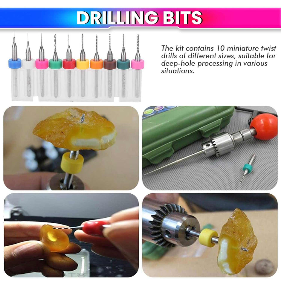 10pcs Precision PCB Drill Bits Set, Tungsten Steel Carbide (0.3mm-1.2mm) for CNC Machines