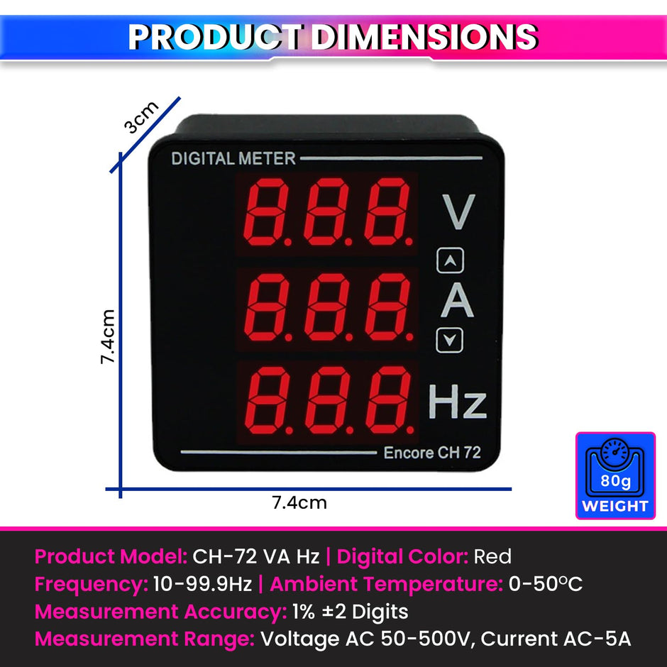 Ac Voltmeter Ammeter, 3 In 1 Digital Meter