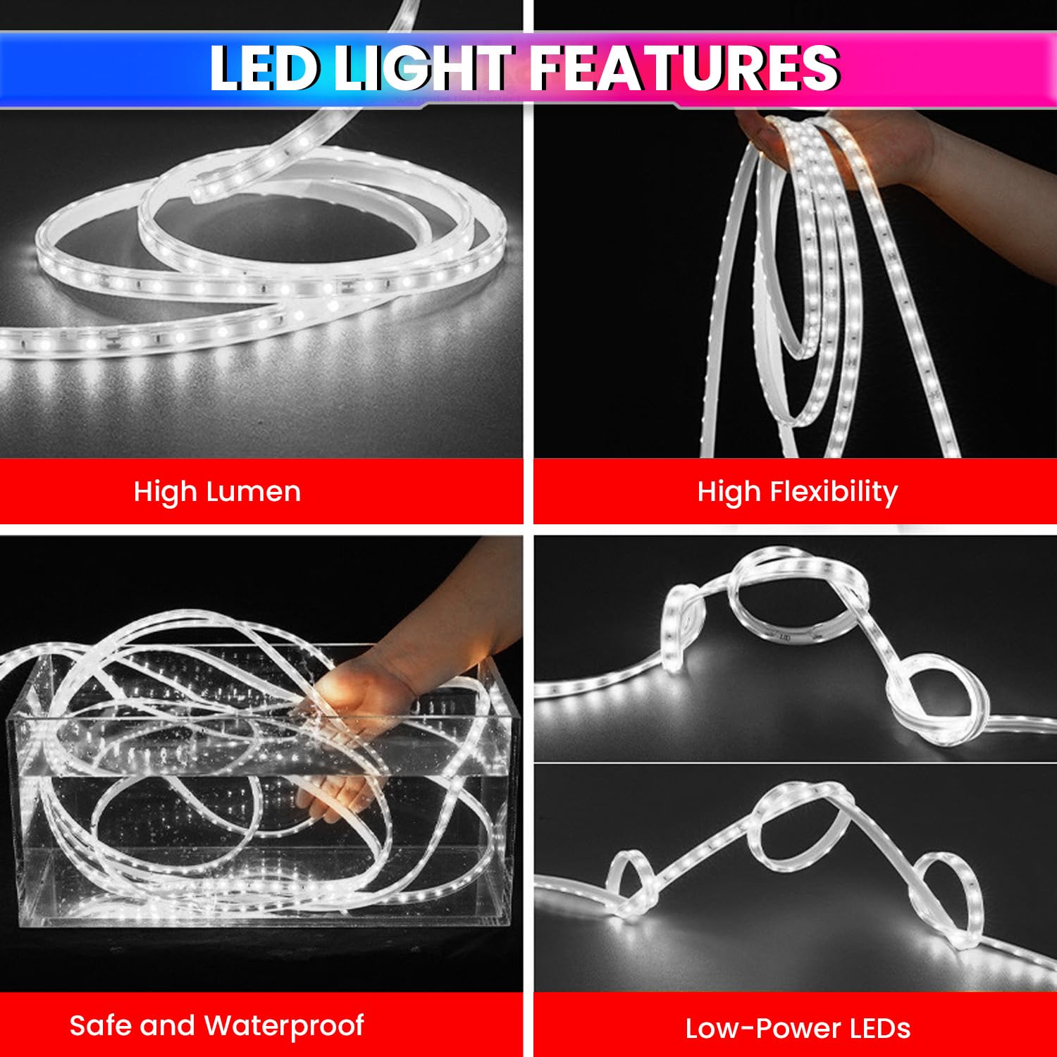 Cool White Waterproof LED Rope Light 18M Energy-Efficient Lights for Home, Events & Décor Flexible Strip with 120 LEDs/m