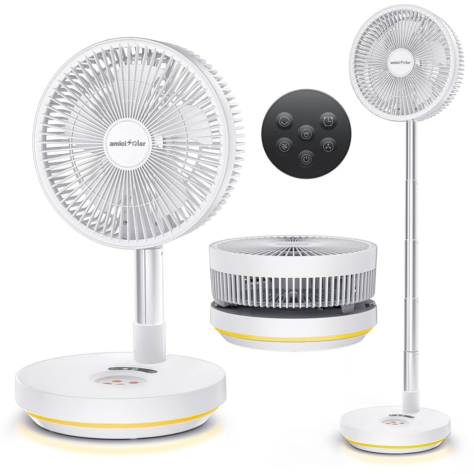 10-Inch Telescopic Rechargeable Stand Fan – 8-Speed Folding Fan with Remote & 9000mAh Battery