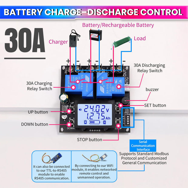 BT13L Coulomb Meter 30A Automatic Battery Charge & Discharge Controller