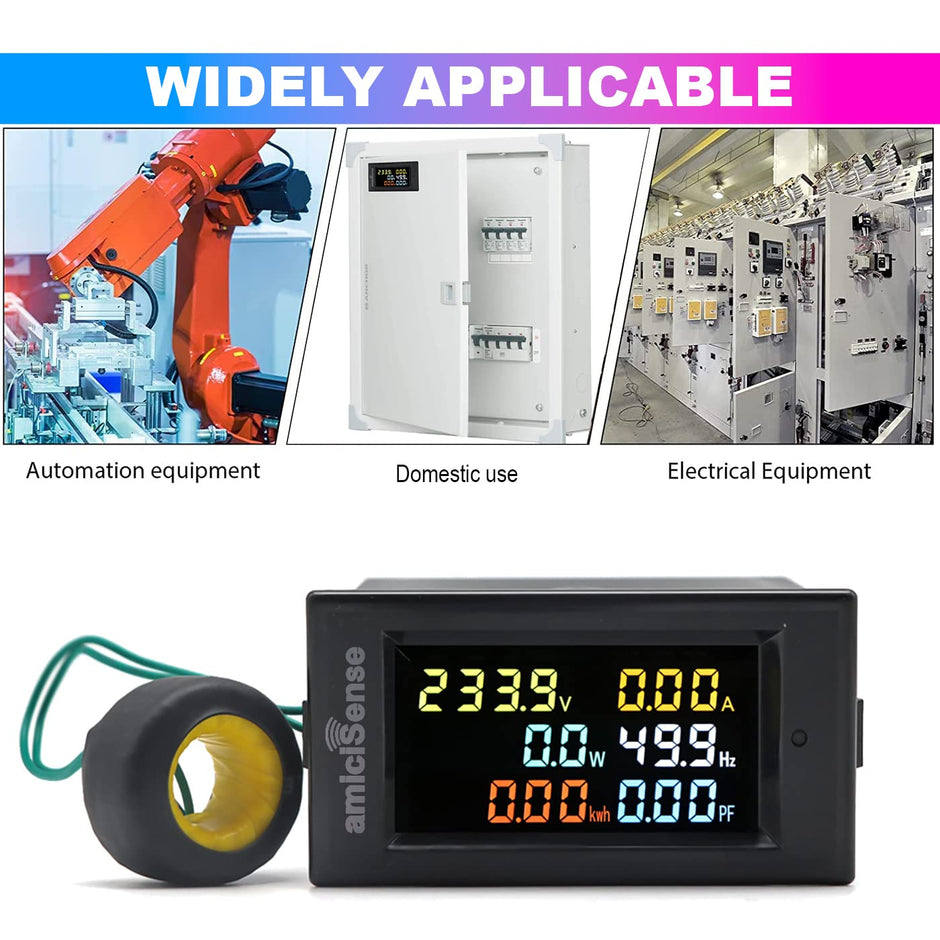 6-in-1 Digital Power Meter, 100A 40–300V AC with Multi-Colour Display (22kW)