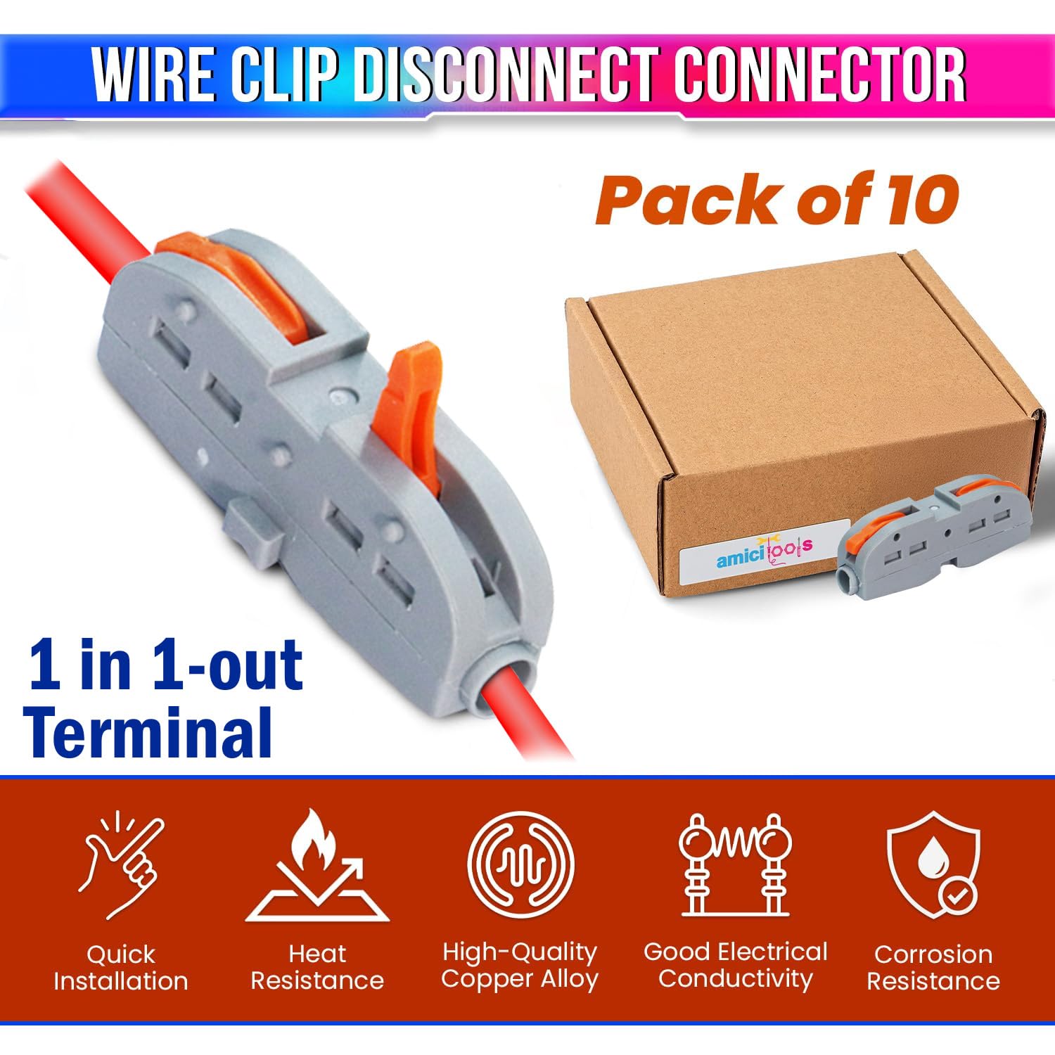 Fast Wire Clip Connector, Fixed Wire Terminal Blocks 1-to-1 Connector Pack of 10 amiciKart c0tmiz-hs.myshopify.com