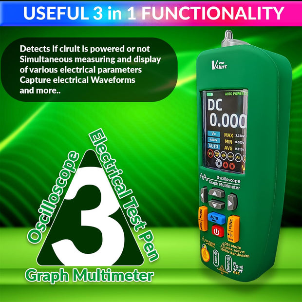 3-in-1 Digital Oscilloscope, Multimeter & Test Pen, Rechargeable, 2.8" TFT, 10MHz Bandwidth amiciKart