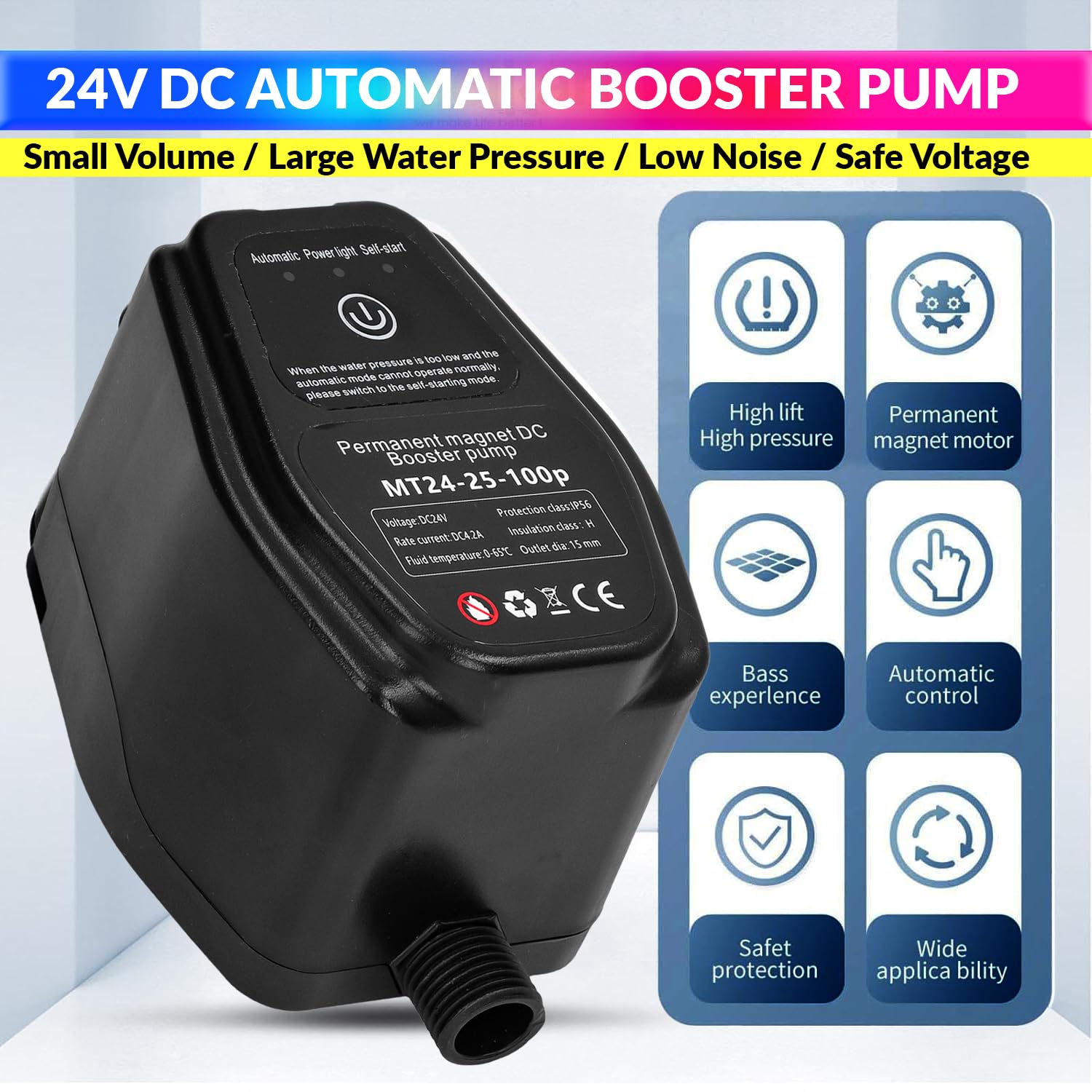 75W Water Powerful Booster Pump, 24VDC Automatic On/Off Switch (850LPH/20m)