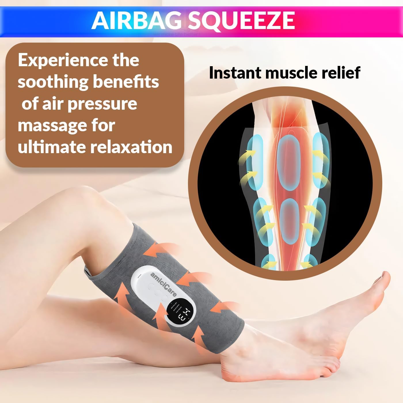 Leg Massager, Air Pressure Calf Massager with 3 Working Mode and Hot Compress amiciKart