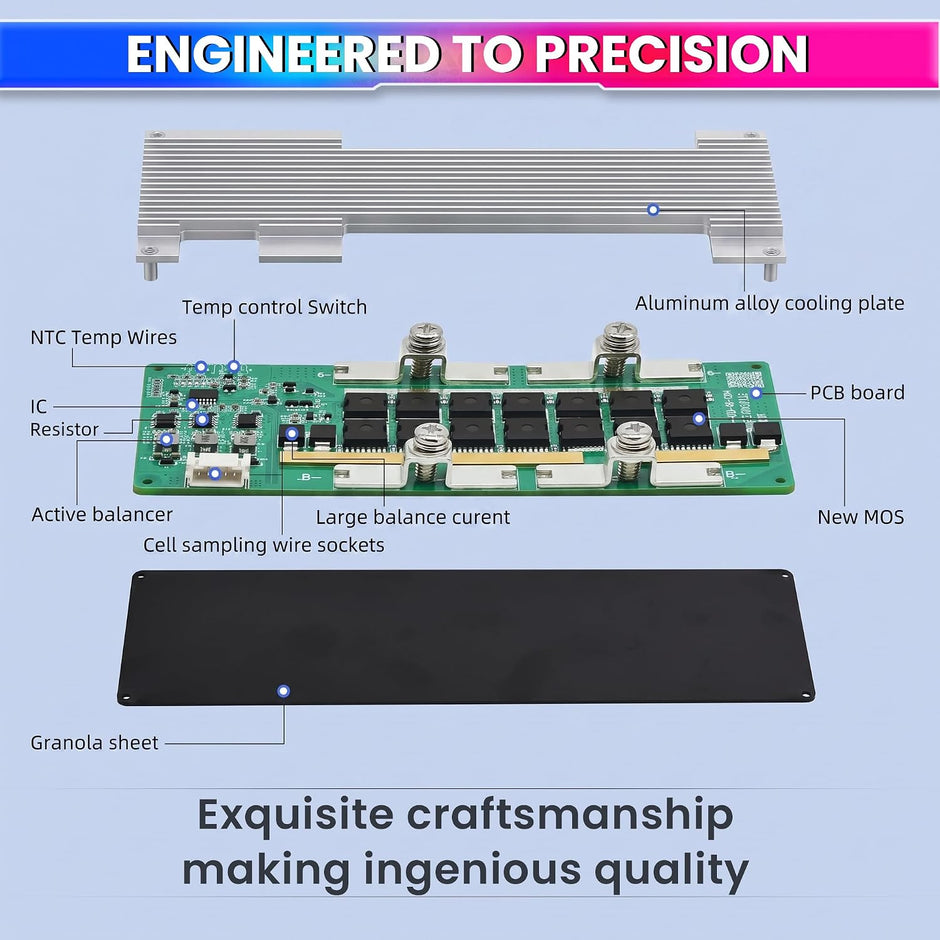 4S 12V 100A BMS for LiFePO4 Battery with 1A Active Balancer