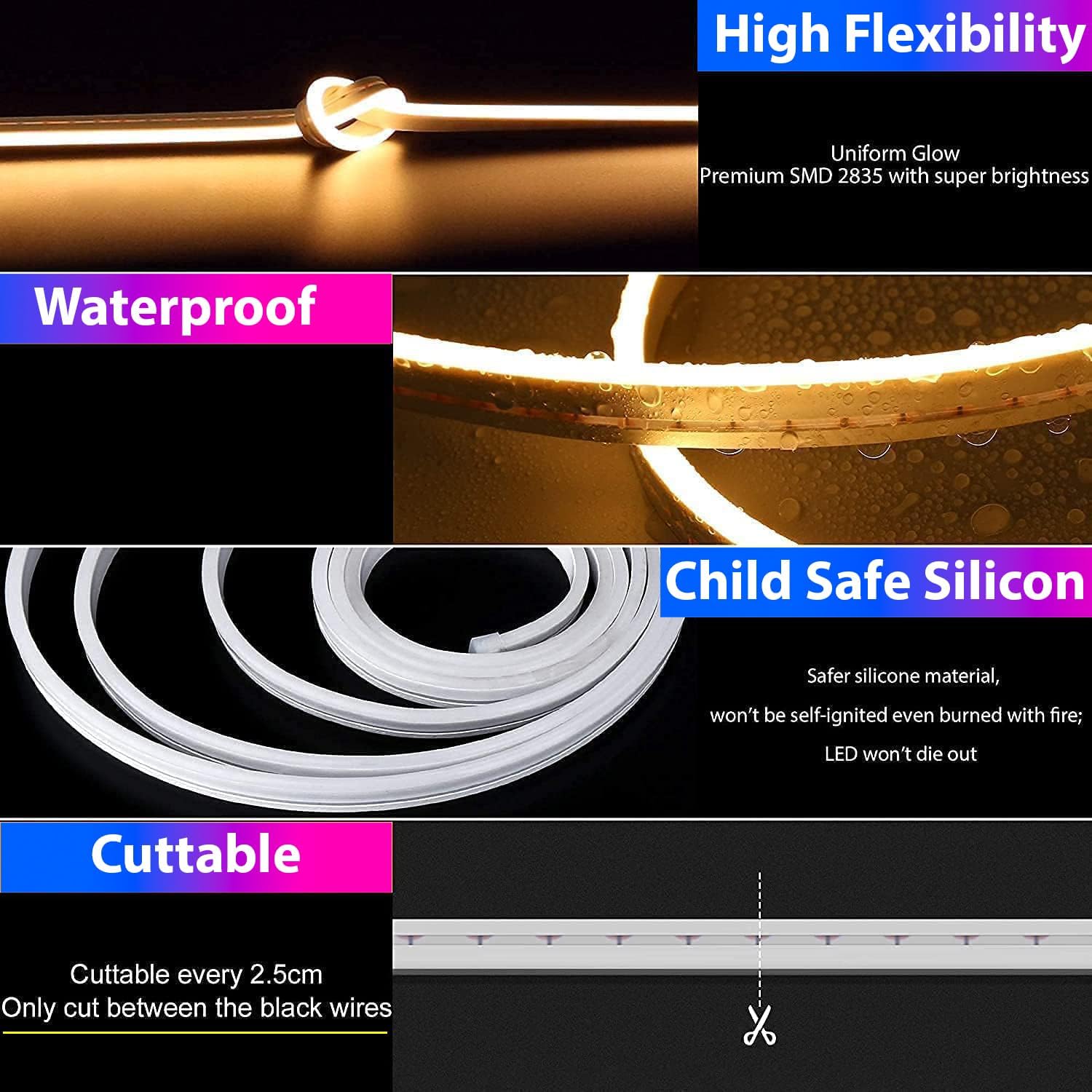 Pink 5M LED Strip Light Flexible Waterproof Decorative String For Festivals or Home Décor amiciKart