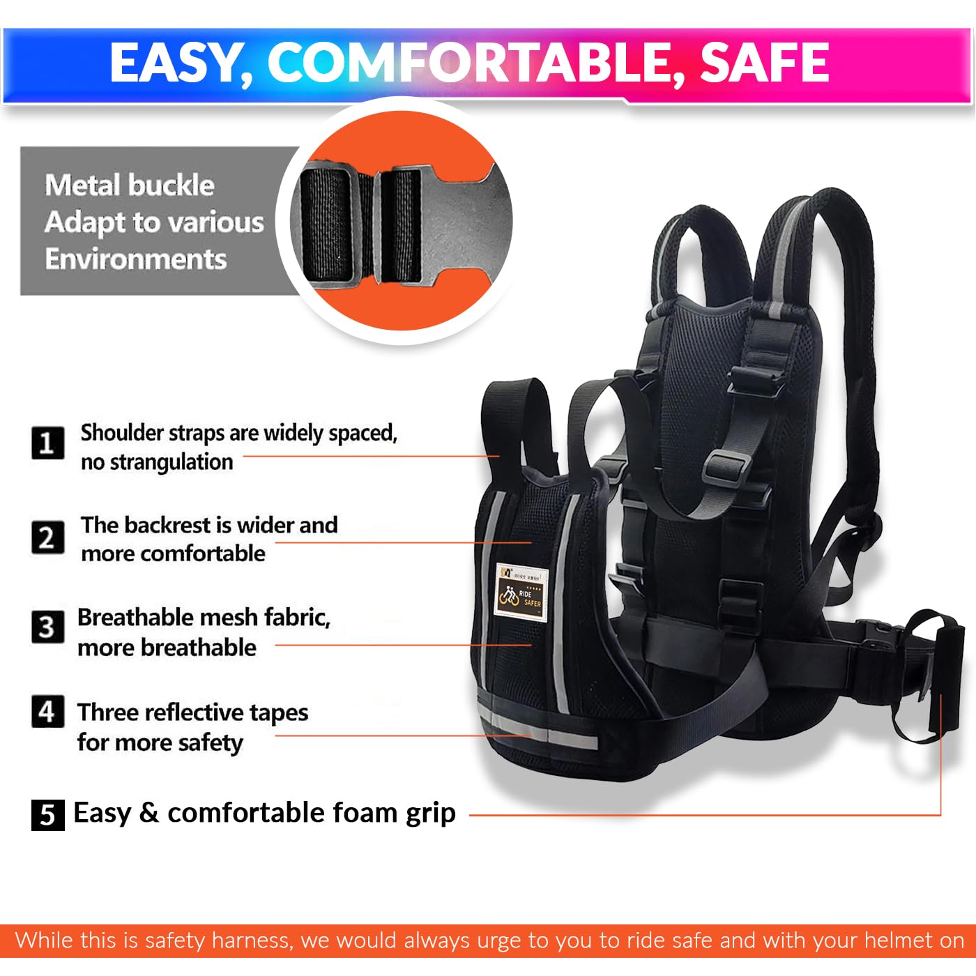 Baby Harness for Bike, Adjustable Safety Belt with Back Support (1–6 Years)