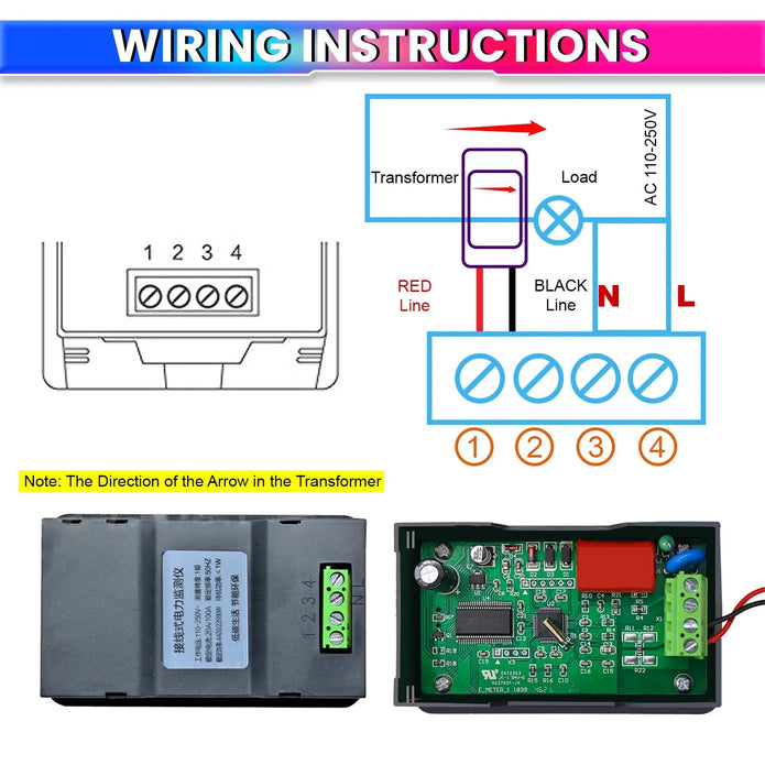 AC 20KW 100A 6-in-1 Digital Energy Power Meter with Blue Backlight LCD & Data Memory Function