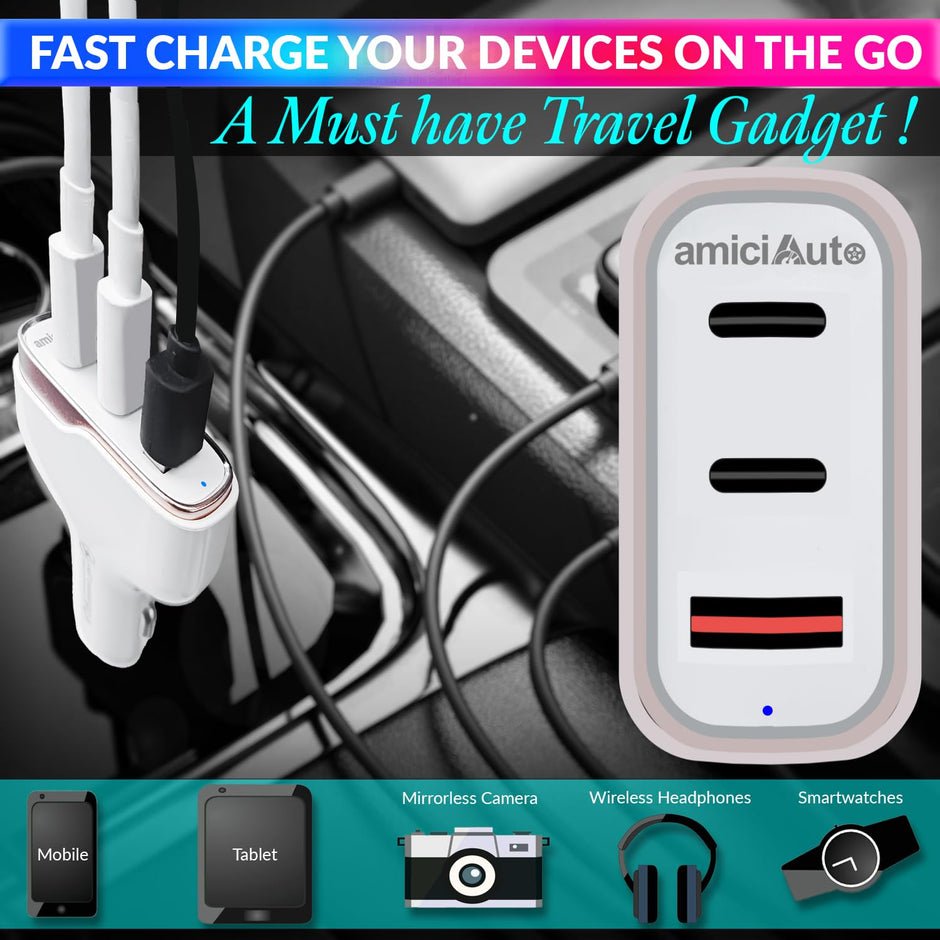 138W Car Charger with PD 3.0/PPS, 105W Dual PD Charging Port, and 18W USB-A QC 3.0 Port