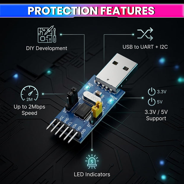 CH341T USB to TTL UART & I2C Converter Module 3.3V/5V for STC/STM MCU Programming