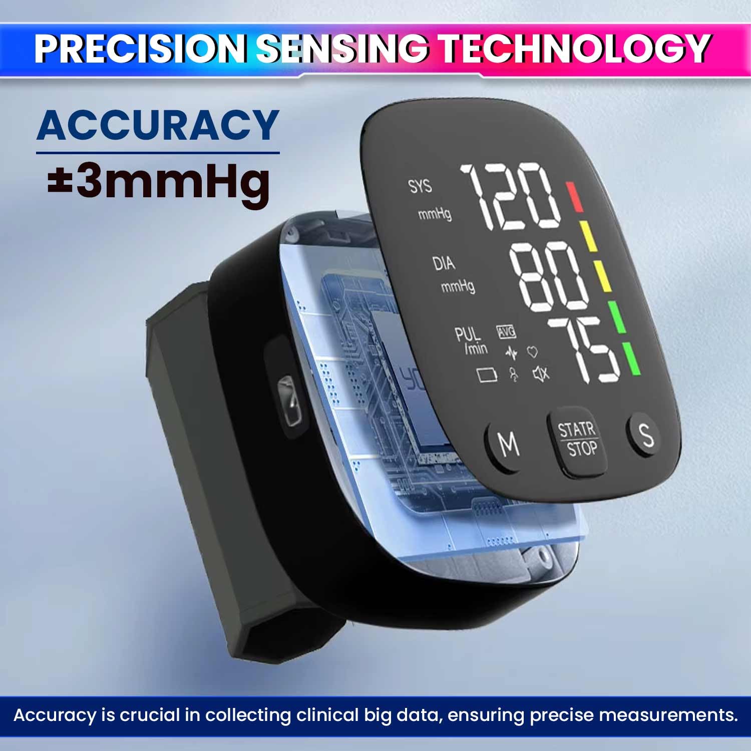 amiciCare Wrist Blood Pressure Monitor, Type-C Rechargeable BP Machine Stores 99 * 2 Readings for 2 Users with Color Indicators and Voice Broadcast