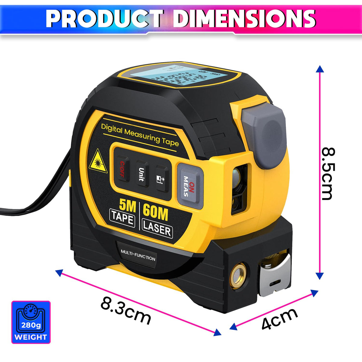Hs Code Distance Meter 3-in-1 Laser Distance Meter 60m Rangefinder with Cross Line & 5m Tape ...