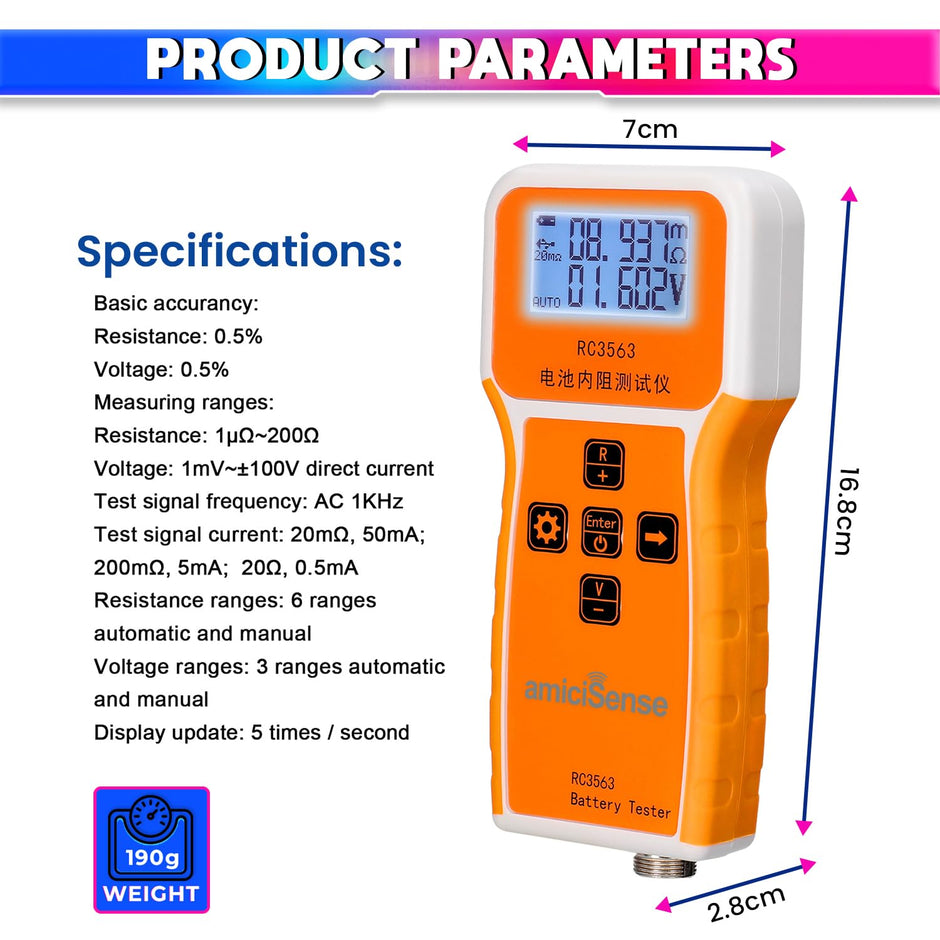 Battery Internal Resistance Tester, 4-Wire Voltage & Resistance Test for Lead, Li, Ni-Cr Batteries (100V, 200Ω) amiciKart