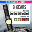 Tactical Flashlight with COB, Digital Display, Magnetic Tail, Rechargeable Power Bank, 9 Light Modes