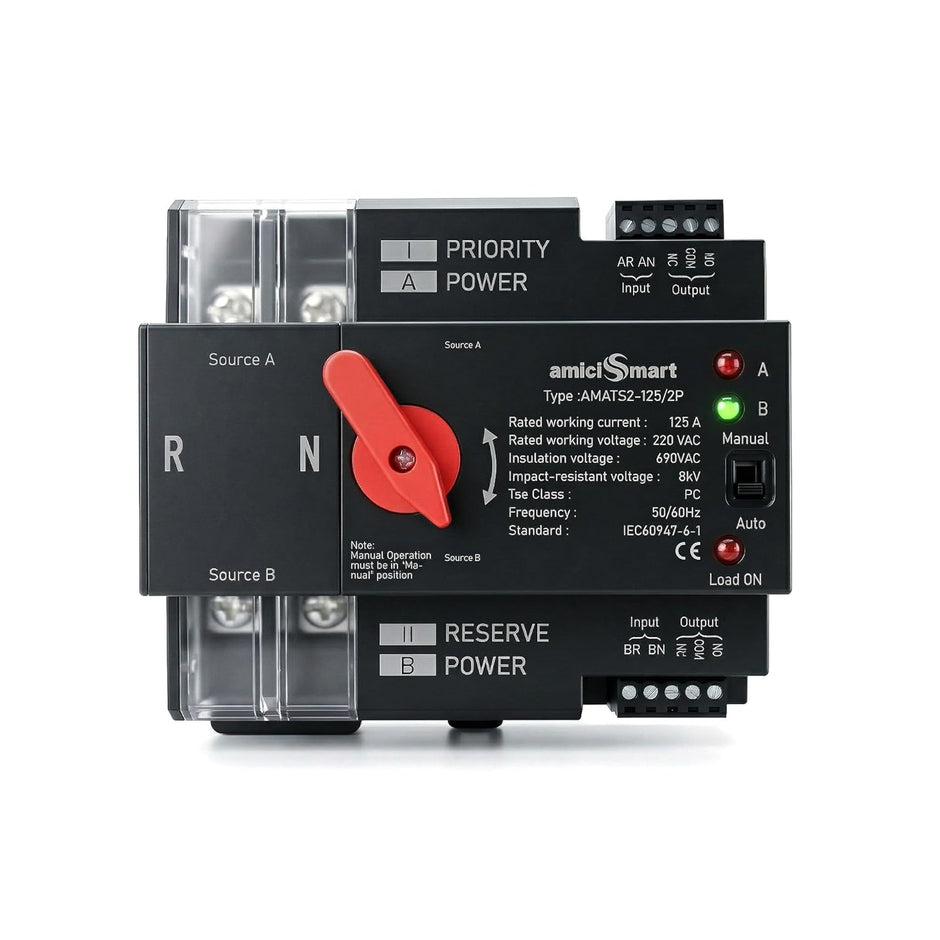 125A Dual Power Automatic Transfer Switch – Auto/Manual Mode, 8ms Response, 220V AC Changeover Switch