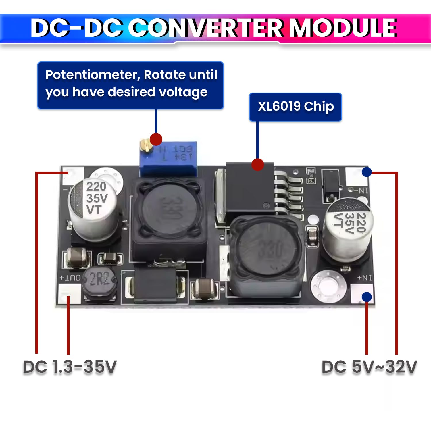 XL6019 DC-DC Buck Boost Converter |5-32V to 1.3-35V Step-Up/Down Power Supply amiciKart