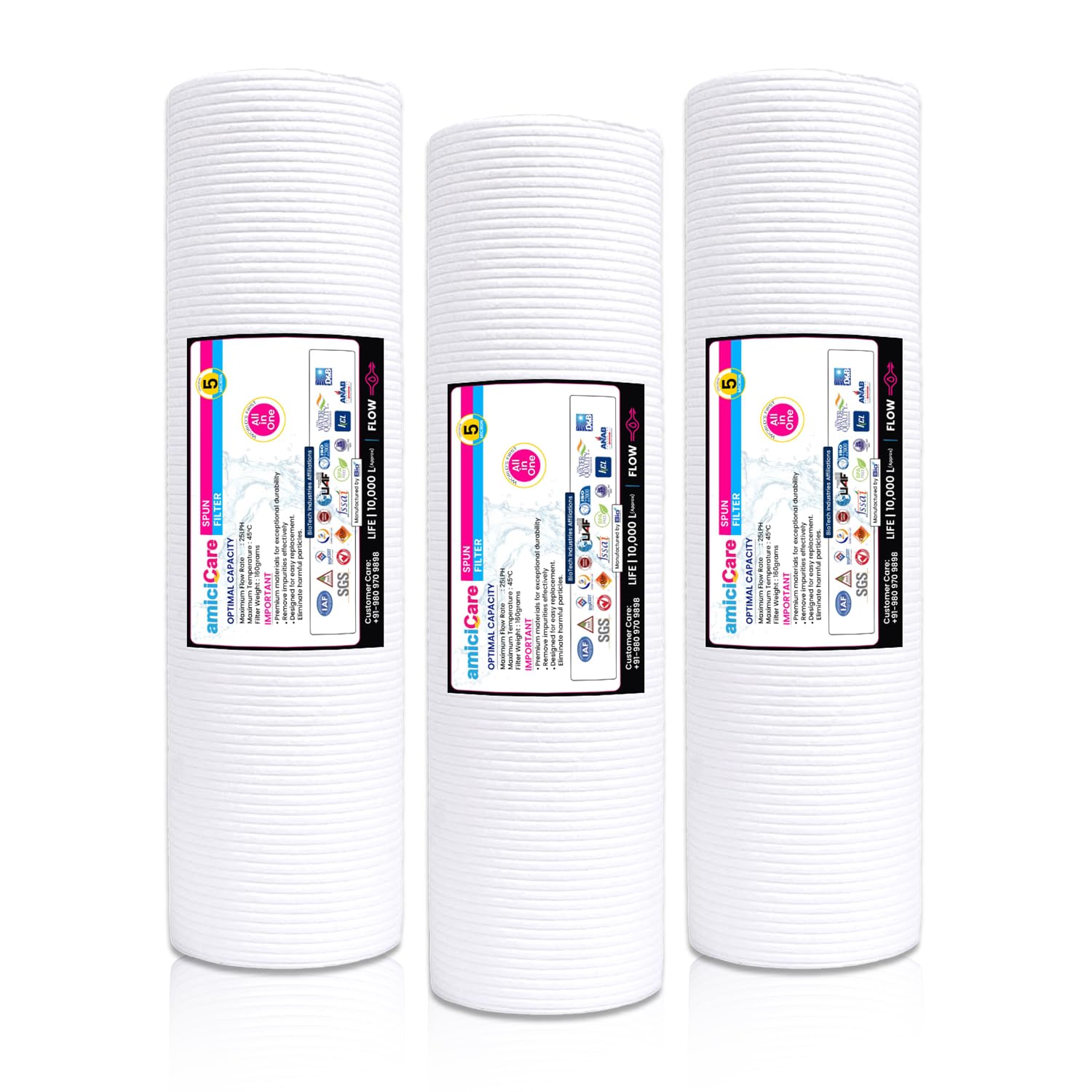 Universal 10-Inch Spun Filter for RO Water Purifier – Sediment Pre-Filter Cartridge & High Dirt-Holding Capacity