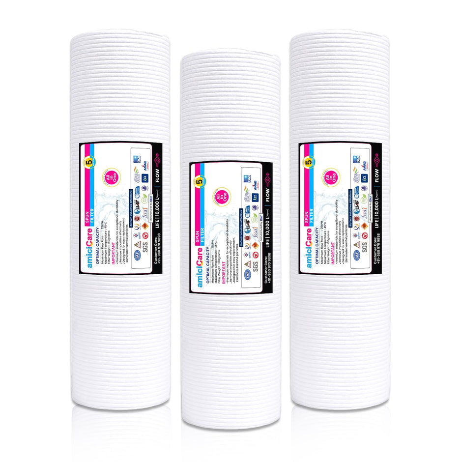 Universal 10-Inch Spun Filter for RO Water Purifier – Sediment Pre-Filter Cartridge & High Dirt-Holding Capacity