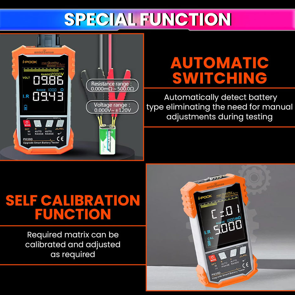 Battery Internal Resistance Tester with Auto/Manual Detection & Kelvin 4-Terminal Sensing