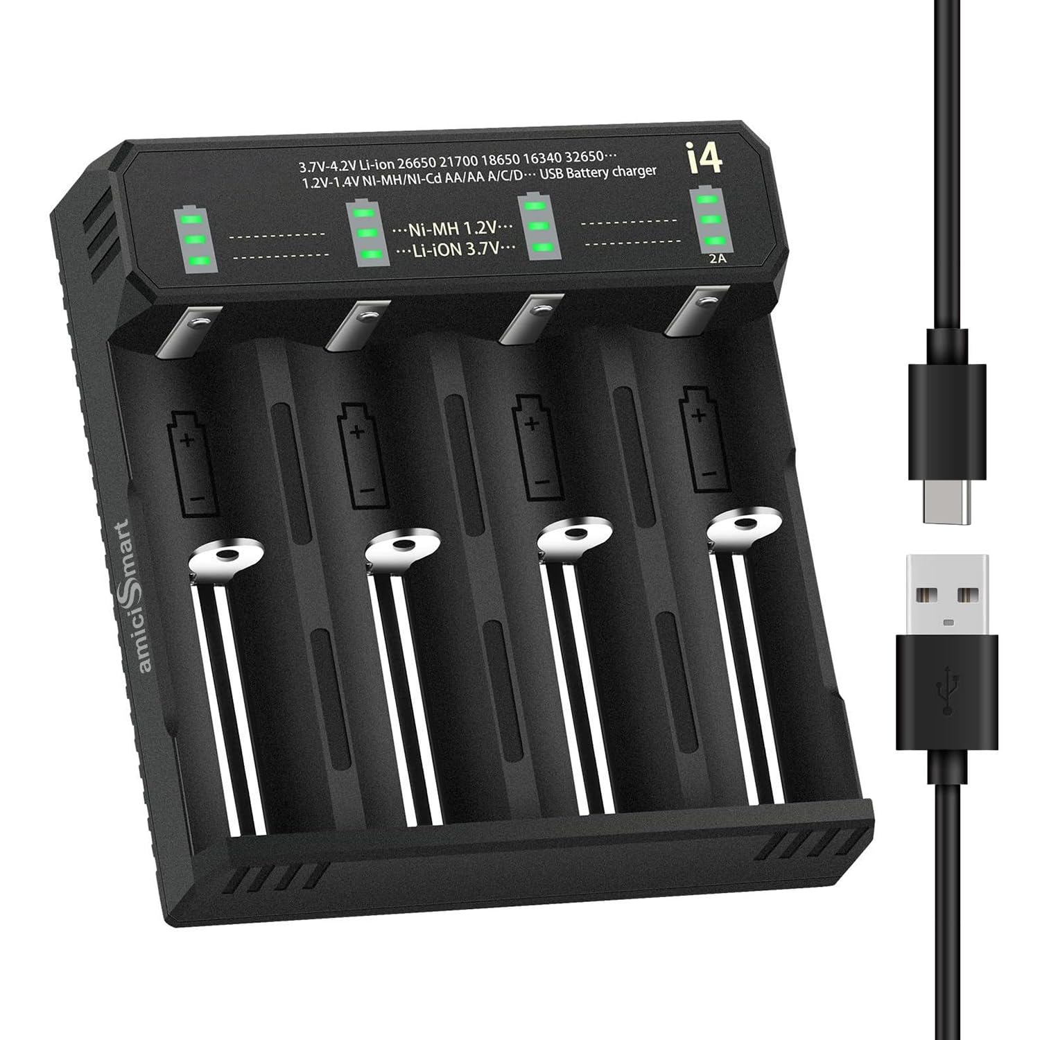 18650 Battery Charger with LED & Adjustable Speed up to 2A, for AA/AAA Rechargeables Battery amiciKart